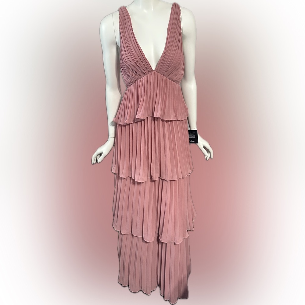 Lulus‎ Mesmerizing Pink Pleated Backless Tiered Maxi Dress Party Wedding Formal